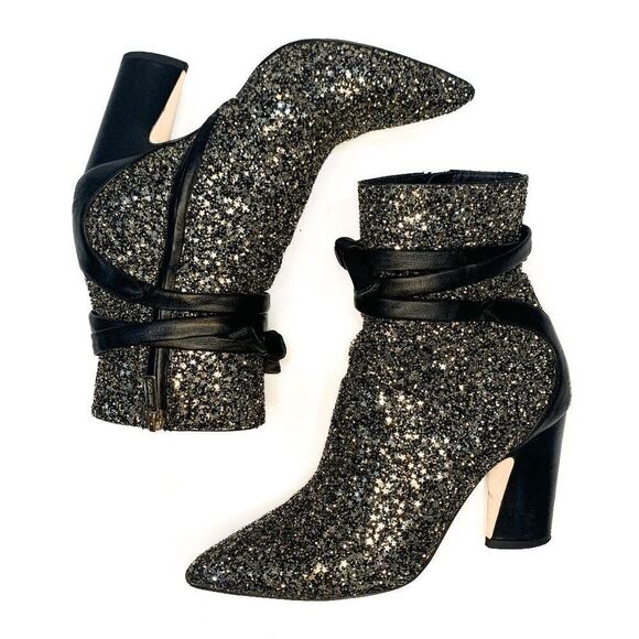 Jimmy Choo Henrietta Silver Glitter Star Leather Trim Ankle Booties EU 36 US 6 - Picture 6 of 10